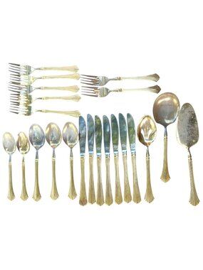 Vintage Kanu EP SS Japan Gold Flatware 22 Pc Lot Fan Pattern Jewelry Craft